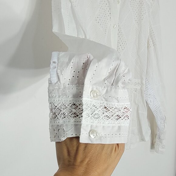 Studio Made NEW White Lace 100% Cotton Button Down Casual Shirt Size XLarge NWT - Picture 5 of 11